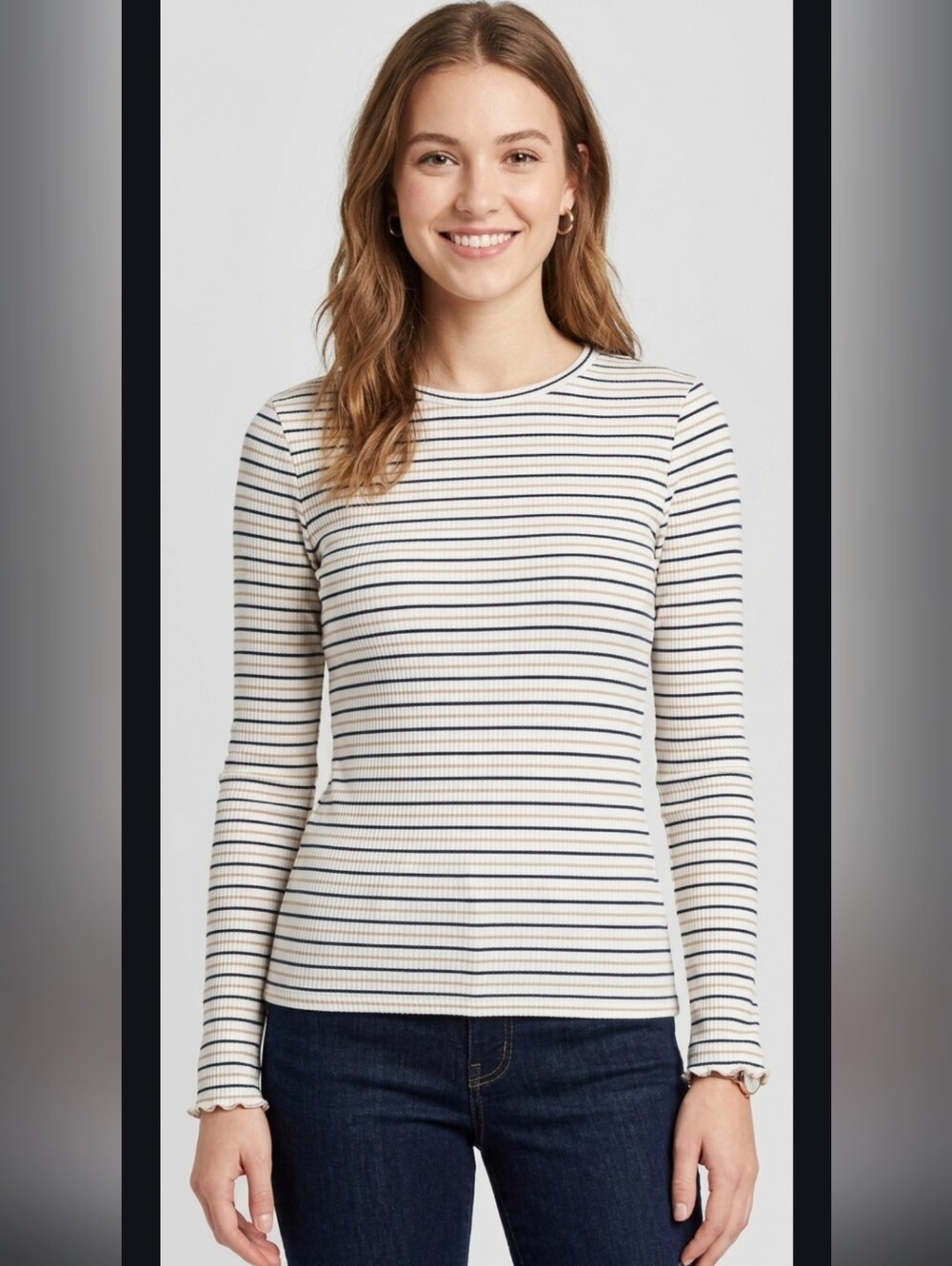 Boden White Striped Crew Neck Top US 4